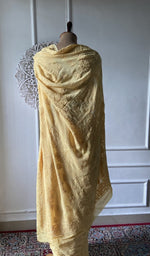Load image into Gallery viewer, hand chikankari across the yellow viscose georgette saree body