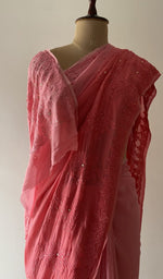 Border along the edge, fine chikankari on border pallu and allover