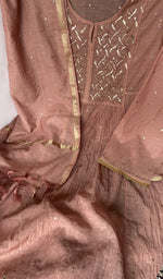 Sleeve work on brown pure mul chanderi