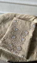 Mahnoor — Beige Pure Mul Chanderi Chikankari 2 Pc Unstitched Suit Set