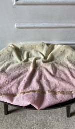fabric laid out, pink pure mul chanderi