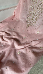 close view of the allover badla and bead work gala and boota pattern