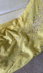 close view of the allover badla and bead work gala and boota pattern