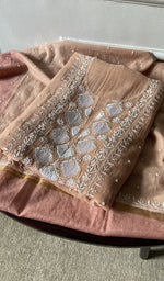 jaali and motif detail, beige pure mul chanderi