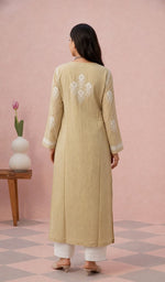 Beige kurti back view on the model