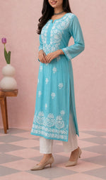 Sky Blue kurti full length, slight turn