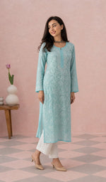 Aqua kurti full length, slight turn