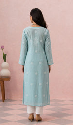 Aqua kurti back view on the model