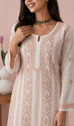White kurti upper body with the neckline chikankari