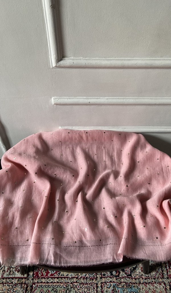 Rose pink pure mul chanderi laid over the stool