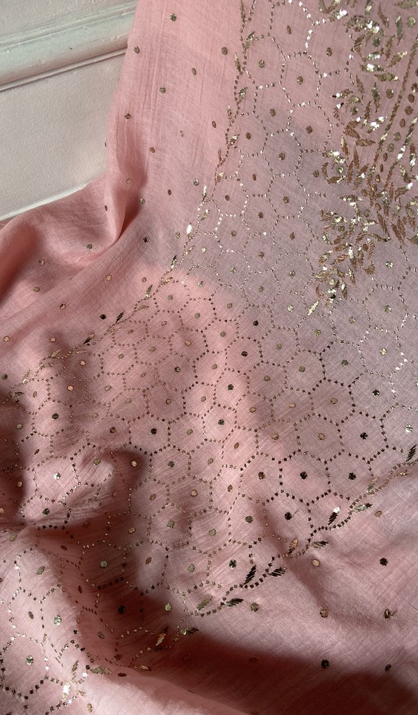 Gala of the rose pink kurta piece, worked in fine chikankari