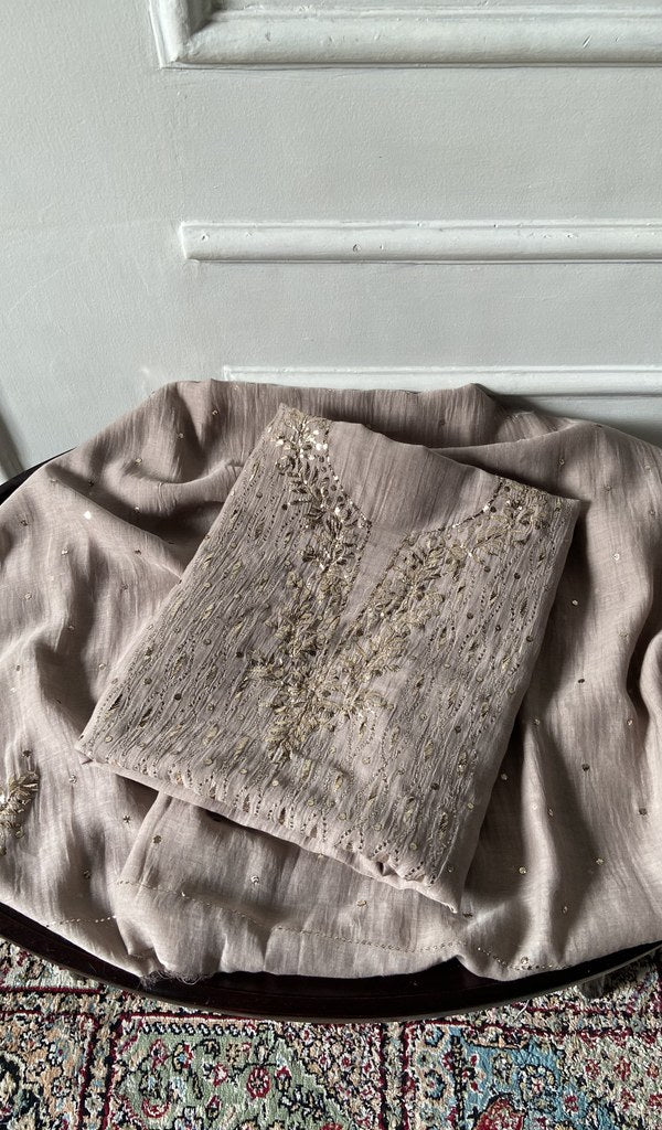 Emaan Mauve Mul Chanderi Chikankari 2 Pc Unstitched Suit Set