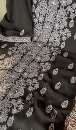 Fine chikankari on panel and motifs on the black faux georgette