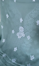 Load image into Gallery viewer, dupatta chikankari detail, sea green faux georgette
