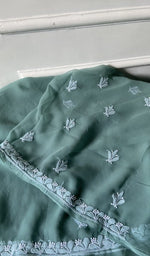 Load image into Gallery viewer, border and hem work on sea green faux georgette