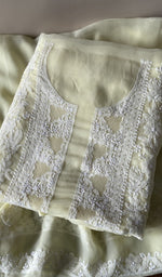 Folded cream faux georgette kurta, front view