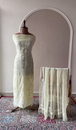 Cream faux georgette set on the mannequin with its dupatta