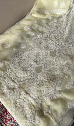 Cream faux georgette kurta, close view of the embroidery