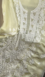 Stitch detail on the cream faux georgette kurta