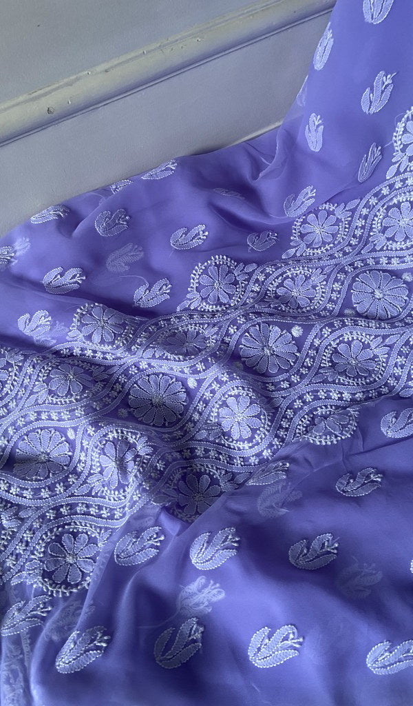 gala and front chikankari on lavender faux georgette
