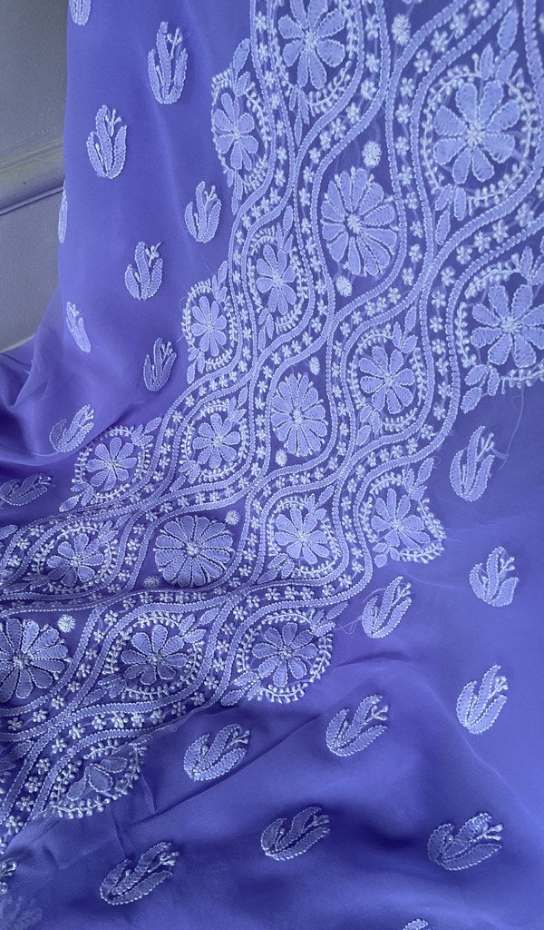 fine chikankari on lavender faux georgette
