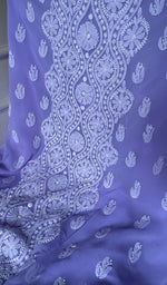 Load image into Gallery viewer, close view of the hand embroidery, lavender faux georgette
