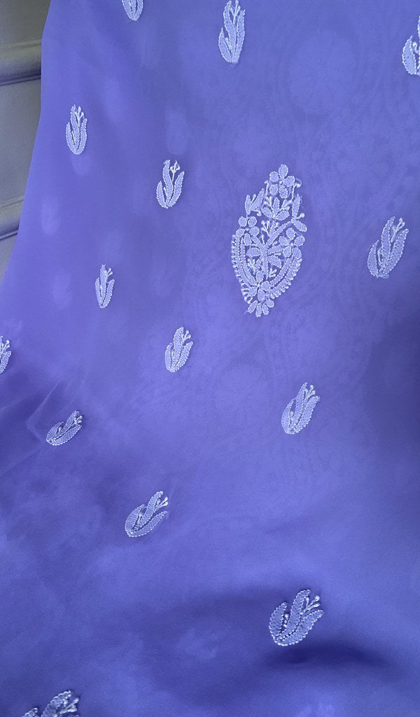 dupatta chikankari detail, lavender faux georgette