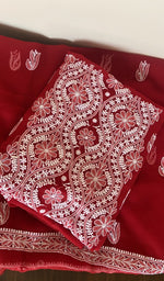 Folded red faux georgette kurta, second view