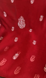 Stitch detail on the red faux georgette kurta