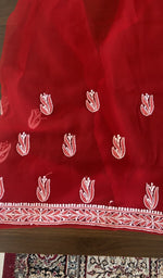 Close view of the red kurta fabric