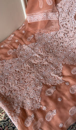 Peach faux georgette kurta, close view of the embroidery
