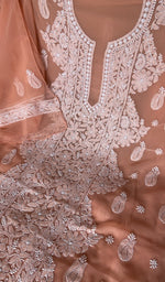 Chikankari worked by hand on faux georgette
