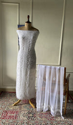 Load image into Gallery viewer, white faux georgette chikankari 3 pc unstitched suit set on mannequin