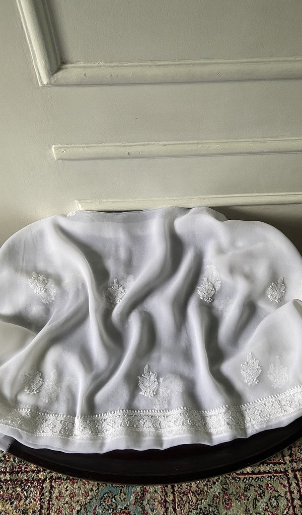 white faux georgette, full piece laid out