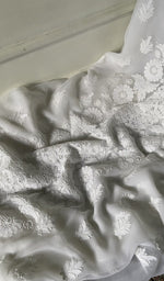 Load image into Gallery viewer, gala and front chikankari on white faux georgette