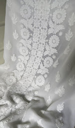 Load image into Gallery viewer, close view of the hand embroidery, white faux georgette