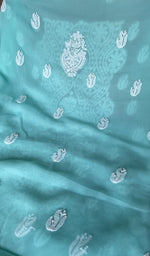 Hand embroidery on aqua faux georgette