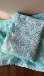 Folded aqua faux georgette kurta, second view