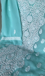 Close view of the aqua kurta fabric
