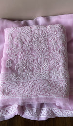 Folded lilac faux georgette kurta, front view
