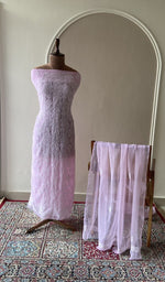 Lilac faux georgette set on the mannequin with its dupatta