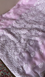 Lilac faux georgette kurta, close view of the embroidery