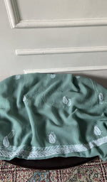 Load image into Gallery viewer, sage green faux georgette, full piece laid out