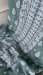 Load image into Gallery viewer, fine chikankari on sage green faux georgette