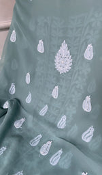 Load image into Gallery viewer, dupatta chikankari detail, sage green faux georgette