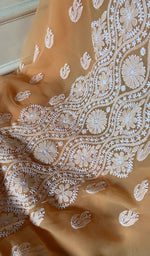 Load image into Gallery viewer, fine chikankari on peach faux georgette