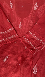 Hand embroidery on red mul chanderi