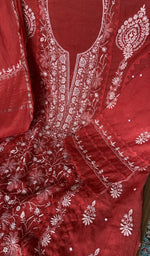 Chikankari worked by hand on mul chanderi
