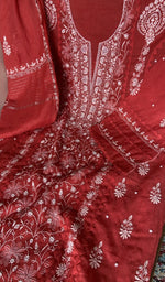 Red mul chanderi laid out flat