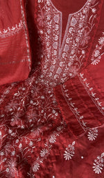 Stitch detail on the red mul chanderi kurta